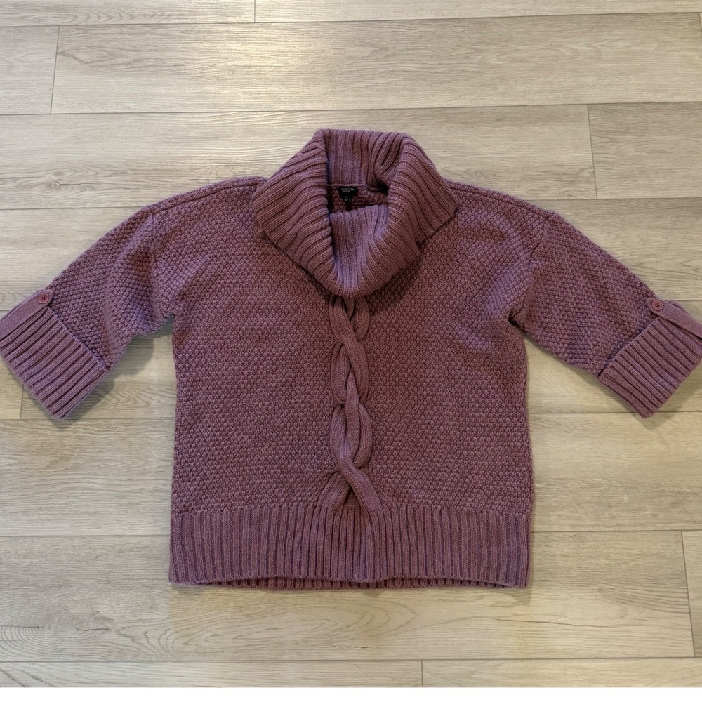 Talbots Purple Alpaca Wool Blend Cowl Neck Cable Knit Sweater Button Sleeve XL